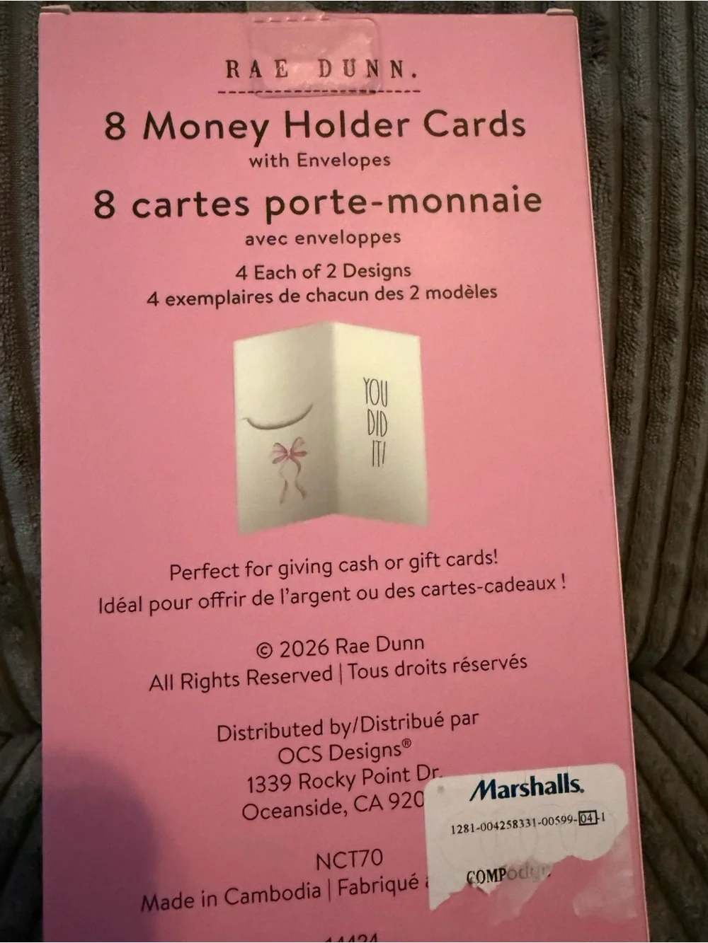 Rae Dunn Pink and Cream Graduation Money Holder Cards with Envelopes